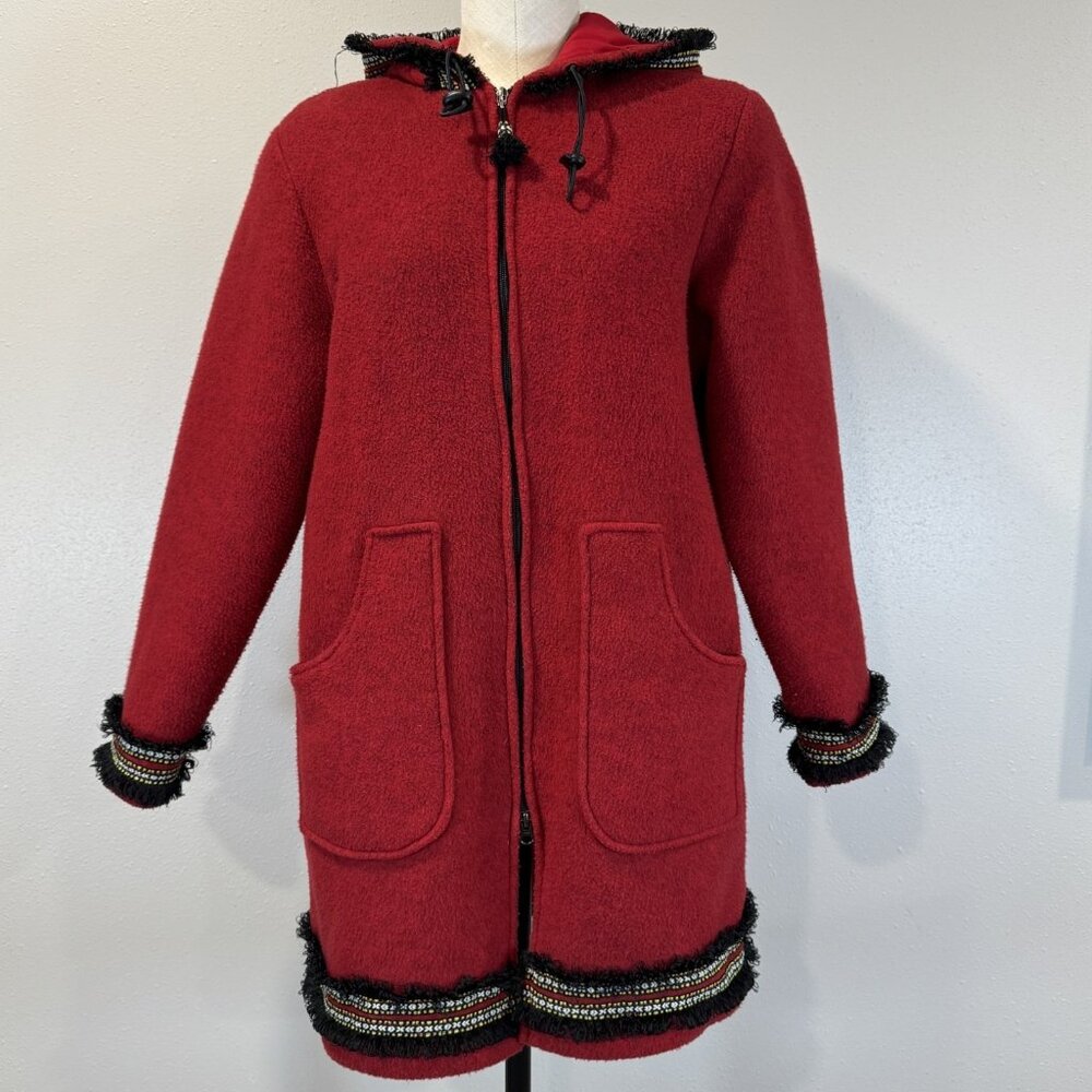 Vintage Tundra Sport Full Zip Hooded Coat Sz Medium Red Fully Lined Long Sleeve